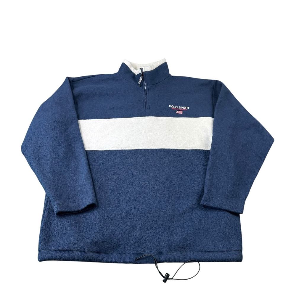 Polo Ralph Lauren VTG Sport Colorblock Heavy Fleece Zip Mens Large Navy White